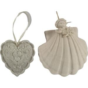 Margaret Furlong Porcelain Ornaments Heart & Angel Shell In original Boxes USA